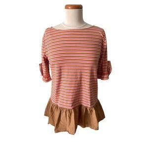 Maeve by Anthropologie Women's Small Colorful Striped Ruffled Peplum‎ Tunic Tops
